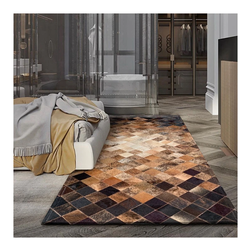 luxury modern design cowhide leather patchwork carpets livingroom bedroom floor carpet