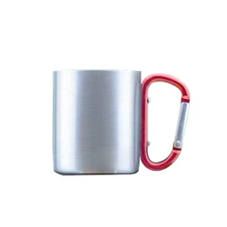 200ml Hot Double wall outdoor camping travel portable stainless steel coffee cup double walled carabiner mug with handle