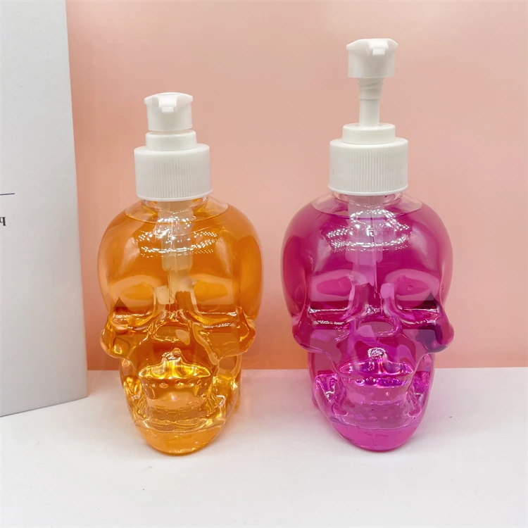 350ml PET skull shape hand wash liquid soap shampoo bottle with press pump