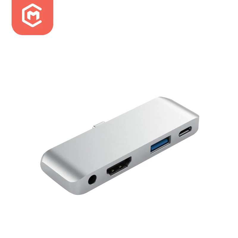 Алюминиевый 4 порта Usb концентратор Pd зарядки 18 Вт Usb-c хаб 4-в-1 Тип C 3,5 мм адаптер для наушников Lightning/Usb 3,0 конвертер