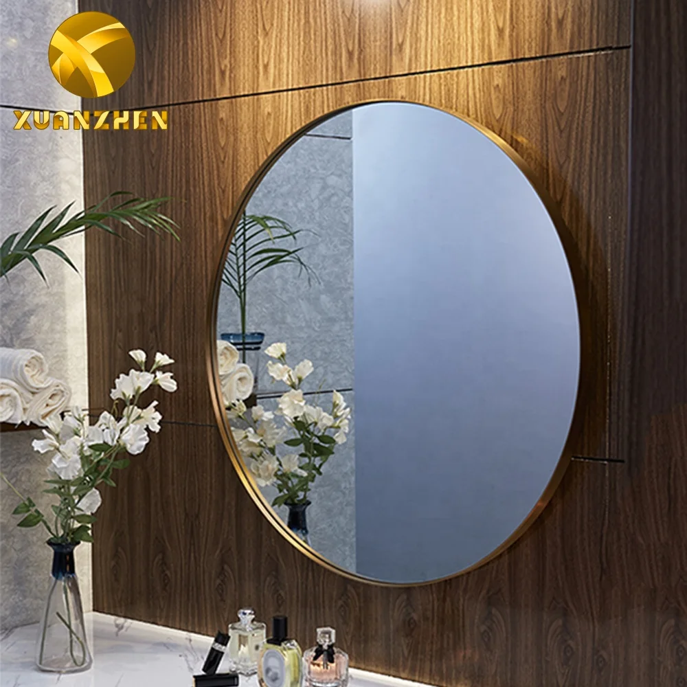 Home furniture modern gold metal bath mirrors decor wall mirror stainless steel luxury round mirrors for sale