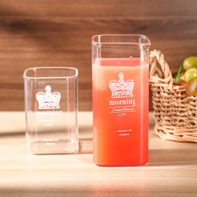 High Clear Glass Bottle Crystal Glass Bottle Square Shape For Milk Juice Water