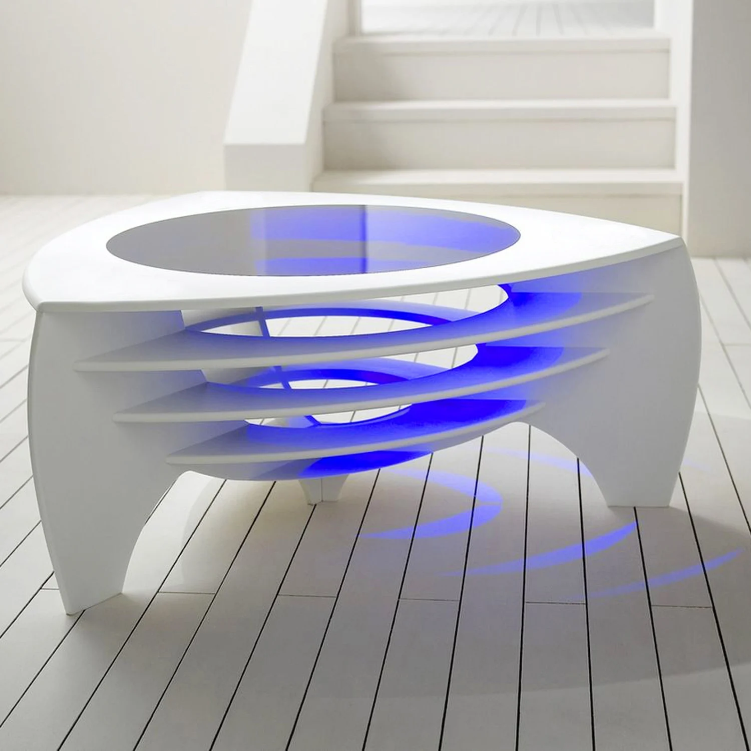 
LED light triangle acrylic solid surface coffee table for home coffee shop office 