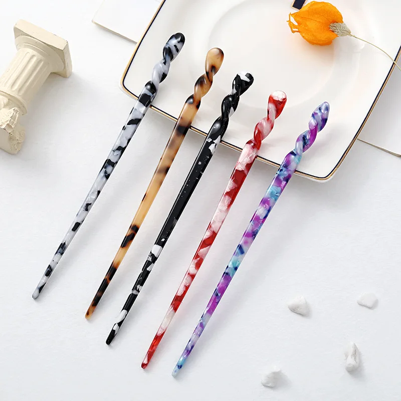 MingHe High Quality Women Hair Accessories Acetate Resin Chopstick  Retro Hair Stick Hair Forks Custom Wholesale