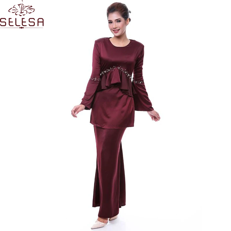 Latest Fashion Baju Kurung In Malaysia Style Sarees Long Sleeve Islamic Clothing New Hot Sale Muslim Dresses