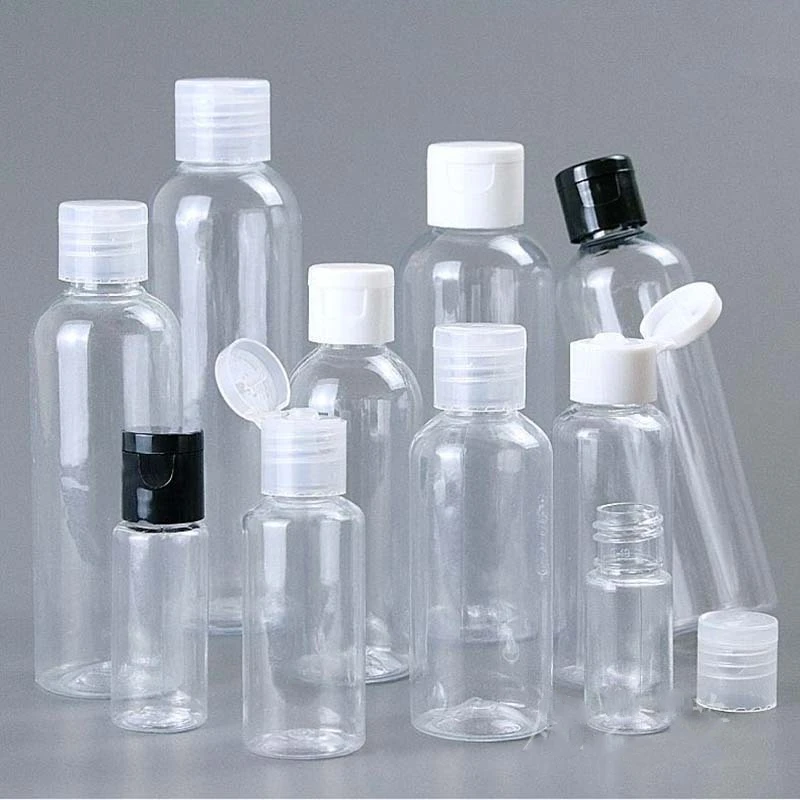 wholesale 100ml 120ml 10 20 30 50 ml plastic bottle PET clear bottle butterfly cap cosmetic filling flip cap pet bottle
