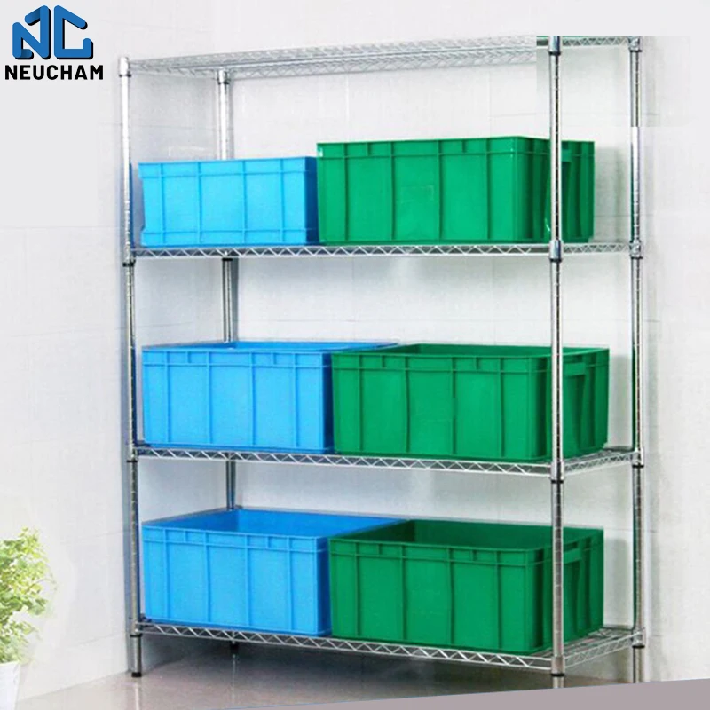 Customized stainless steel wire mesh shelves anti-rust 4 tiers shelving trolley moveable cart for commercial using