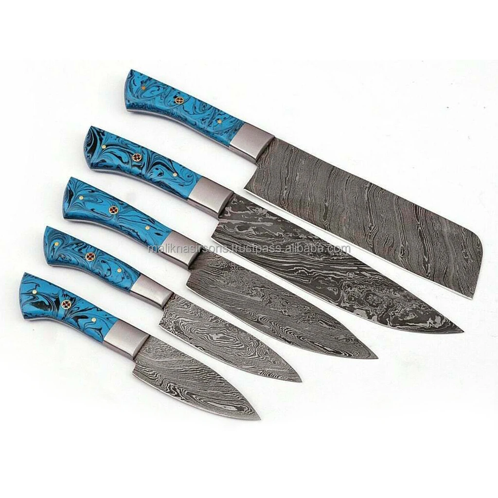 
AB 8 Chef Set CUSTOM Hand Forged Damascus Steel Chef Knife Kitchen Set with Resin Handle 