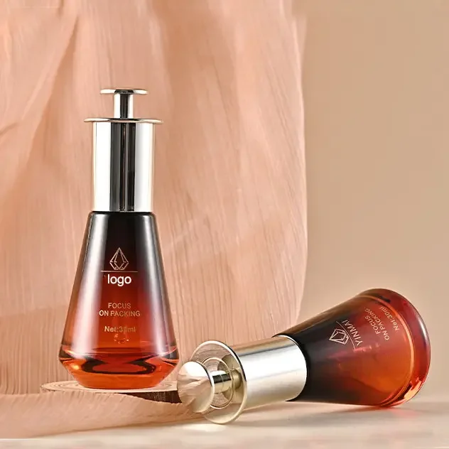 eye serum cosmetic packaging glass bottle with dropper luxury cone shape custom color essential perfume oil  dropper bottle