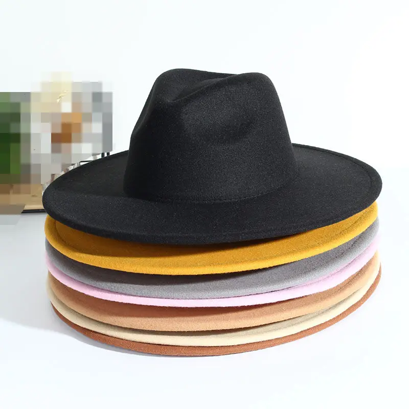 Top Quality Custom Hat Wide Brim Fedora Extra Large Blank Heart Hats Yellow Cotton Polyester Ladies Hats Women Felt Fedora
