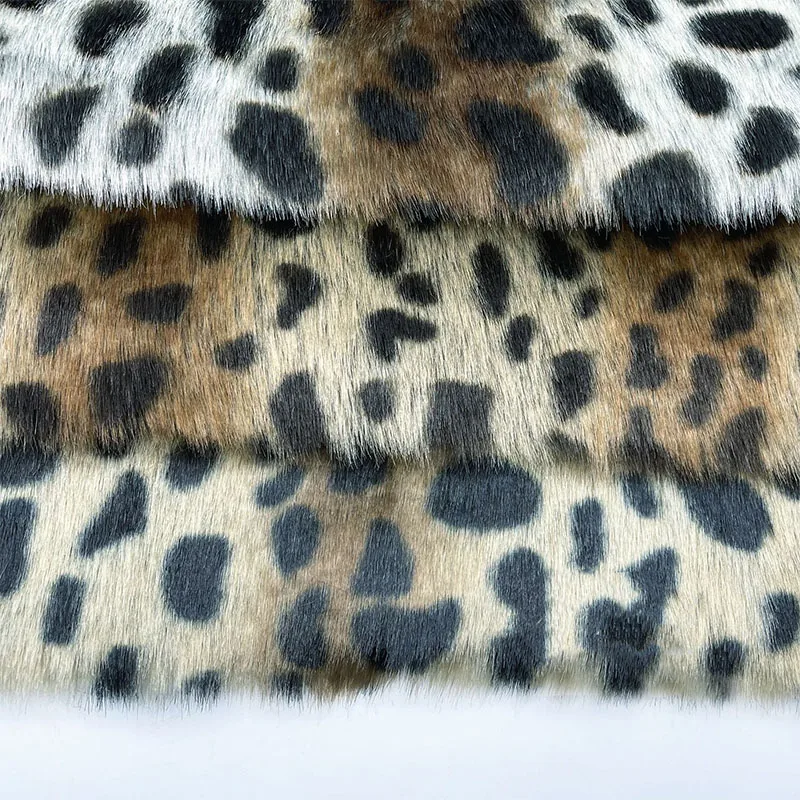Luxury Jacquard Plush Leopard Long Pile Faux Fox Fur Fabric
