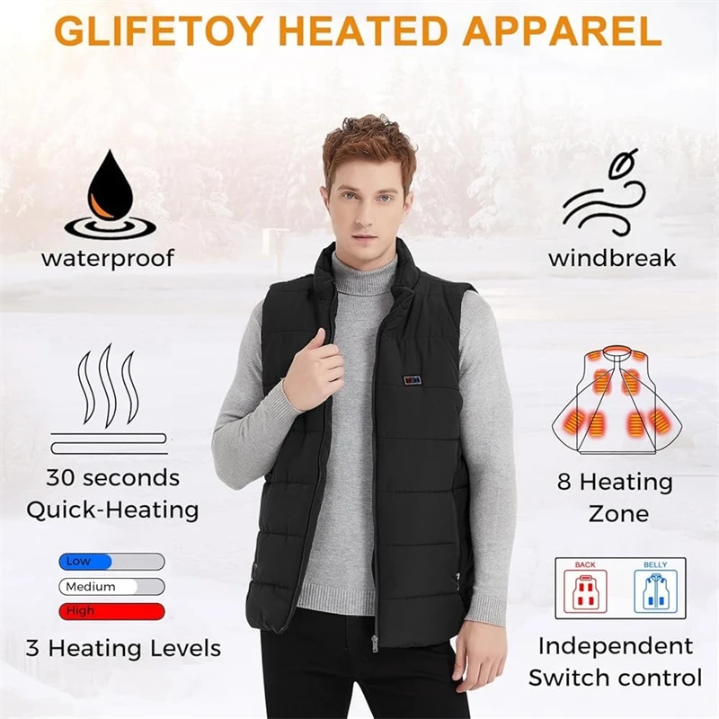 Winter Rechargeable Warm Sleeveless Cotton Breathable Outdoor Heated Vest Custom Heated Vest