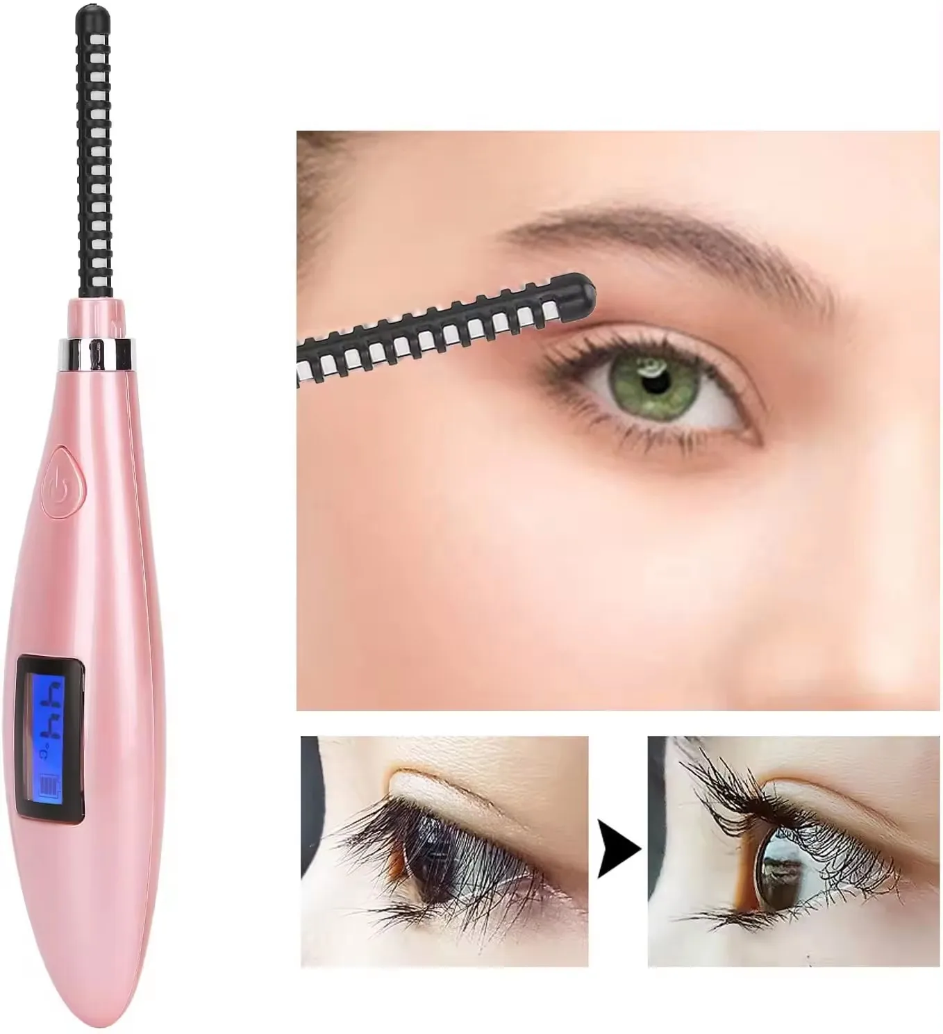Long Lasting Beauty Custom Magnetic Mini Electric Beauty Makeup Eye Lash Brush Heated Electric Eyelash Curler With Comb