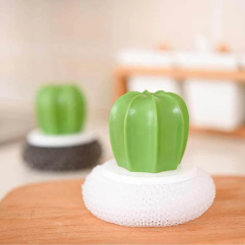 Creative Cactus Pot Washing Brush Dishes Cleaning Brushes Steel Ball Sponge Holder for Kitchen Sponges Eco Cleaning