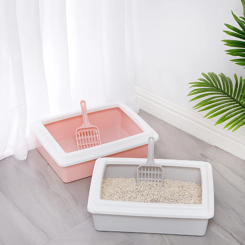 Pet Clean Grooming Plastic Semi-closed Rectangular Cat Litter Box Pet Toilet Cat Litter Box with Free Shovel