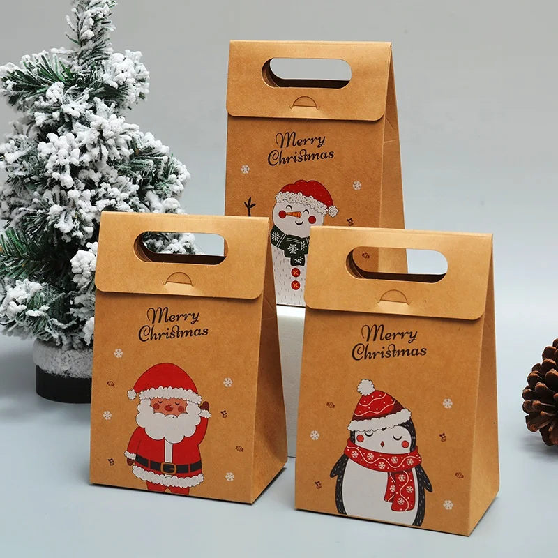 Custom Embossed Merry Christmas Chocolate Cookie and Paper Bag Packaging Box for Bread and Sushi with Your Own Logo