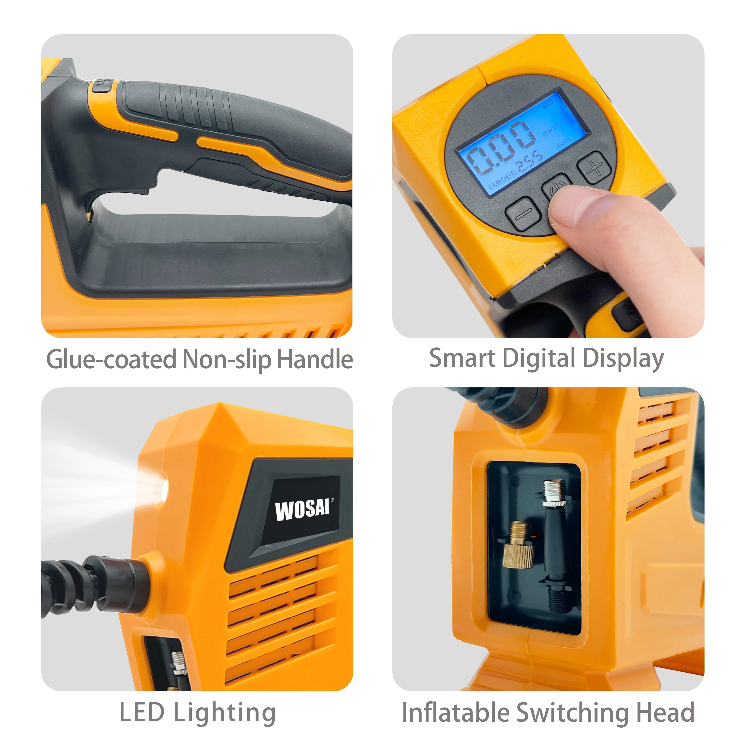 WOSAI Mini Cordless 20V 21V Handheld Tire Inflator Compressor Electrical air Pump for Car