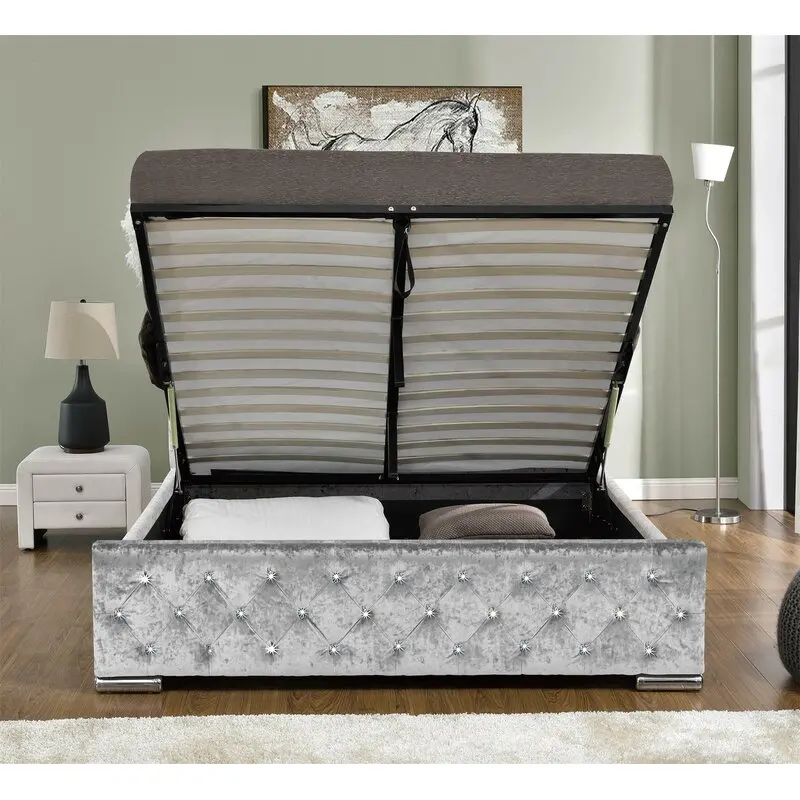 Hot Selling Leather And Fabric 160x200 British Style Gas Lift Ottoman Bed Frame With Storage