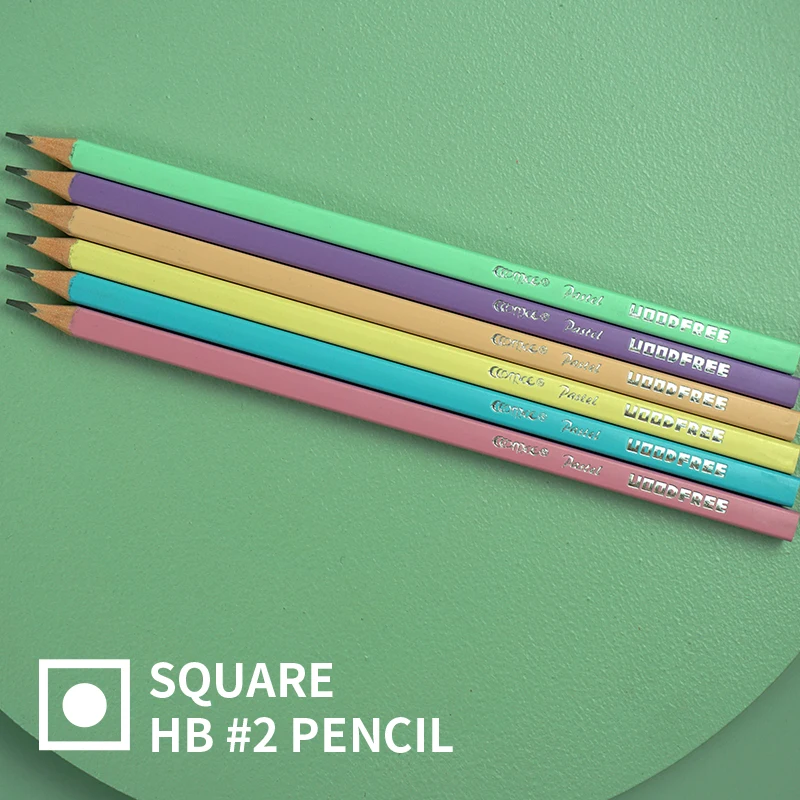 Square Shaped Pastel Seriese Woodfree HB No.2 Pencil for School and Office Made of Plastic Eco Friendly