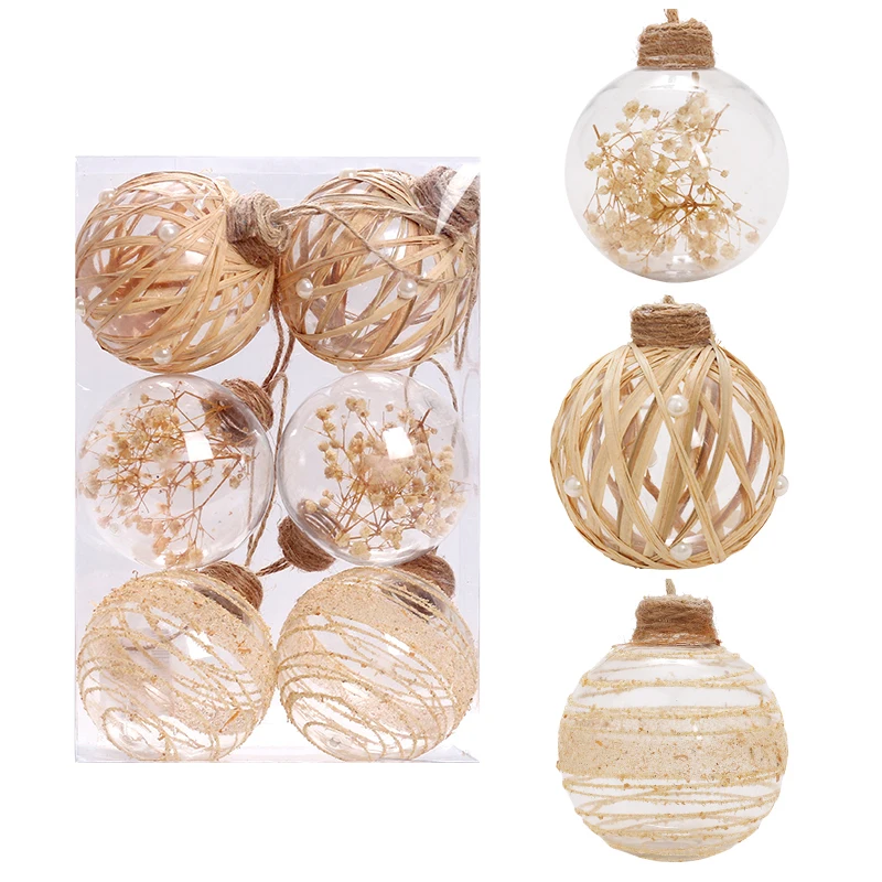 Christmas Decoration Supplies linen Transparent Plastic Ball Christmas Ornaments 8cm Set Christmas Ball adornos de navidad