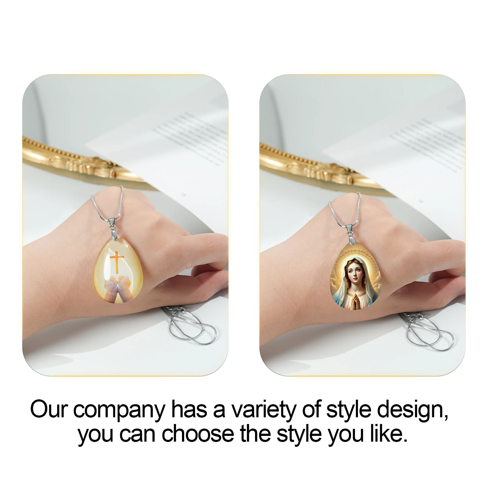 Crystal pendant necklace religious gift Drop shape crystal with stainless steel chain of Snake chain and can be custom images