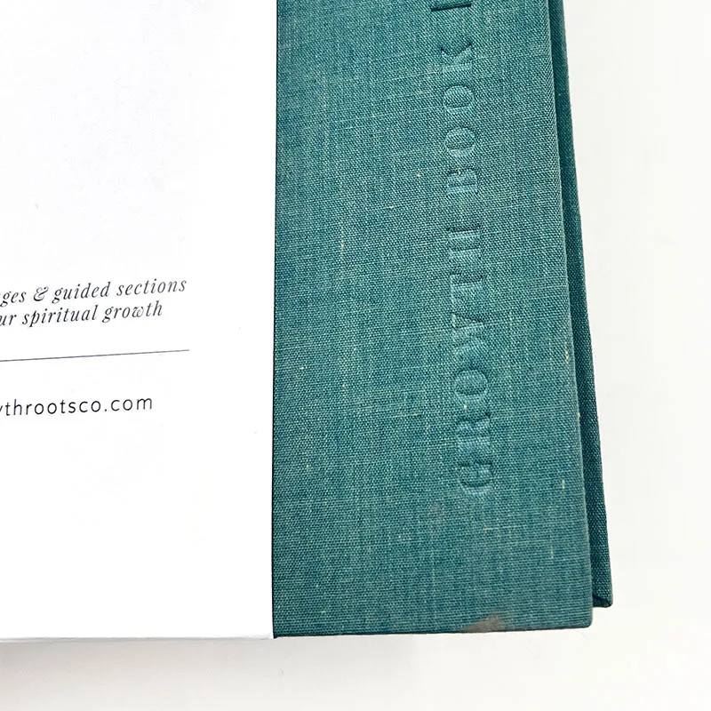 Wholesale Personalized Debossed Logo Linen Hardcover Journal Fabric Cover book printing with belly band