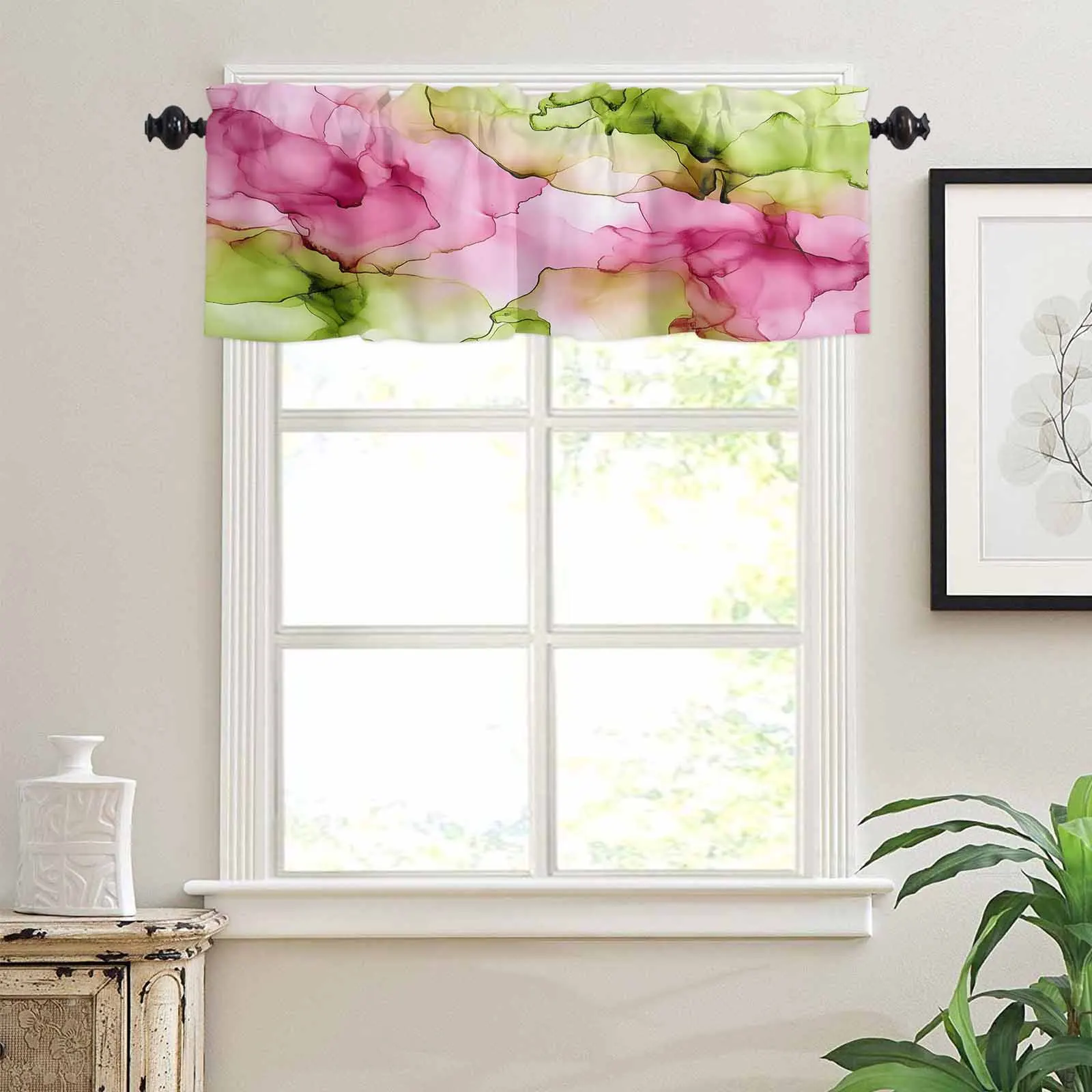 OEM Marble Waves Kitchen Valances Half Window Curtain Abstract Blackout Decoration Window Valances Drapes for Kitchen Bedroom