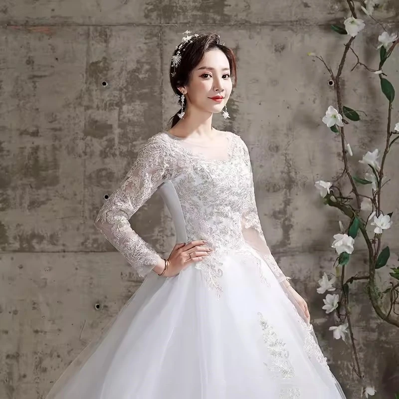 Элегантное свадебное платье Новое для женщин 2023 кружевное вышитое с длинным рукавом длинное