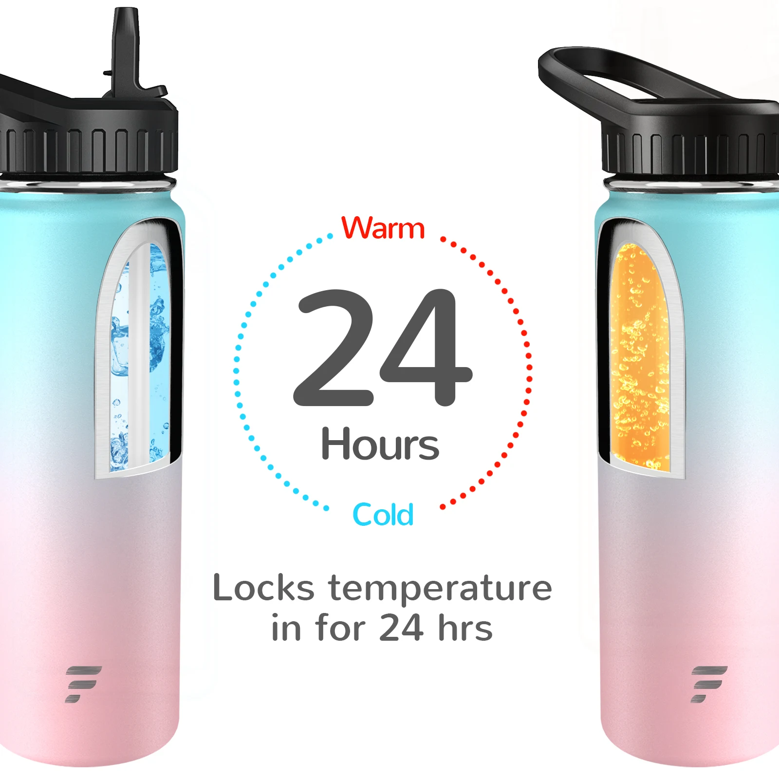 Haers leak-proof 24oz/710ml custom gradient color insulated thermos vacuum wide mouth flasks water bottle with lids and straw