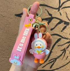 pom XNG 2022 New 3D Cartoon Keychain Resin Handmade Kawaii Red Purple Yellow Duck Keychain For Car Bag Pendant Women gifts Key