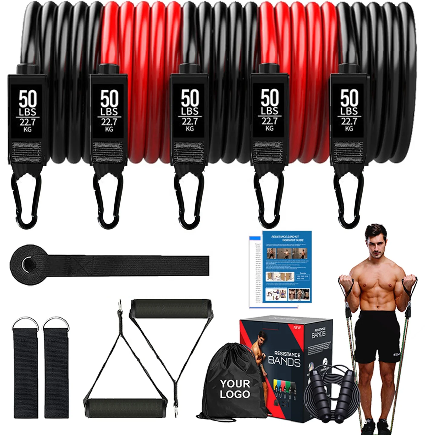 Amazon Hot Sale 12pcs 250lb Rope Skipping Jumping Fitness Equipment Latex Tpe Elastic Resistance Thickened Tube Tubing Bands Set