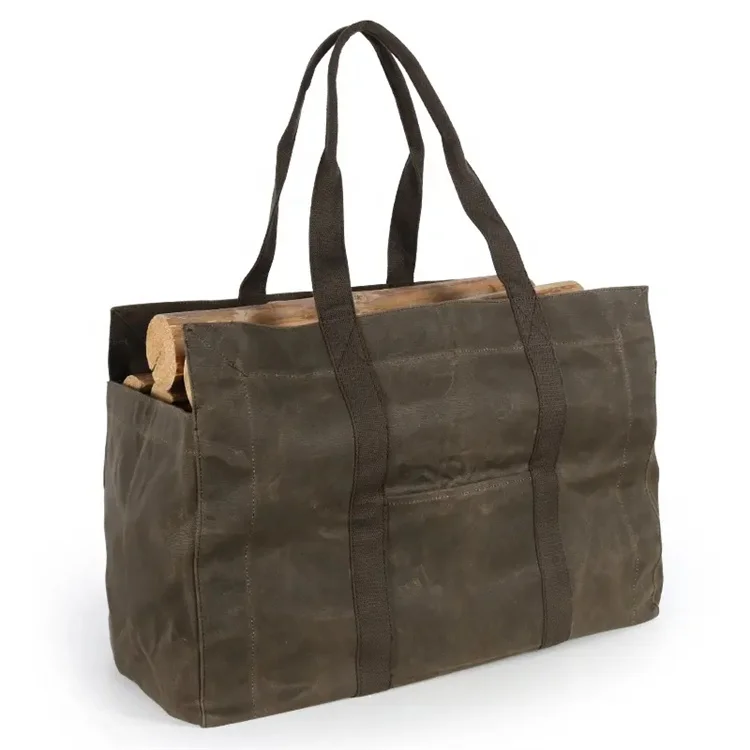 Large Capacity Waterproof Tote Firewood Carrier with Handles Canvas Heavy Duty Fireplace Log Carrier Outdoor Camping