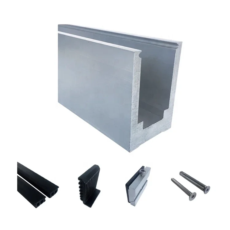 Outdoor Decking Glass Railing Balustrade Handrails  Aluminum U channel Profile Glass Fence Panels LED Strip