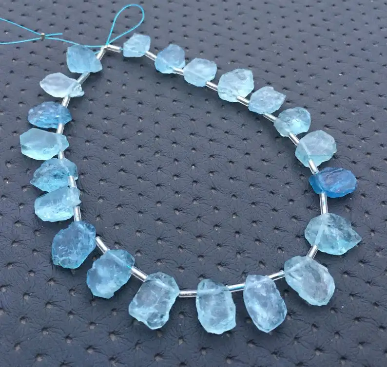 Natural Blue Aquamarine Gemstone Uneven Shape Side Drilled Rough Top Quality 1 Strand March Birthstone