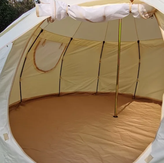 Oxford cloth breathable sunscreen large tent can be used for multiple people khaki color waterproof lotus yurt tent