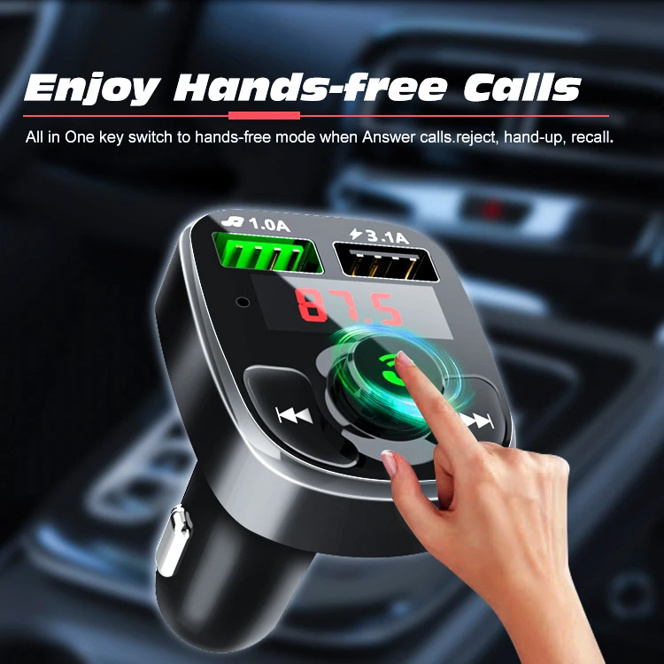 Bt Car Hands-free Wireless Fm Transmitter Qc Charger Dual Equipped Usb Player Car Radio Mp3 Player 2 USB Port, 1&3.1 3 Year