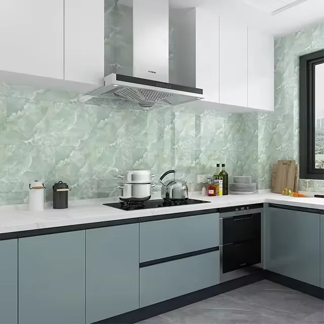 Waterproof  PVC Tiles Wall Paper Sheet For Bathroom Self Adhesive Kitchen 3D Marble Tile Sticker