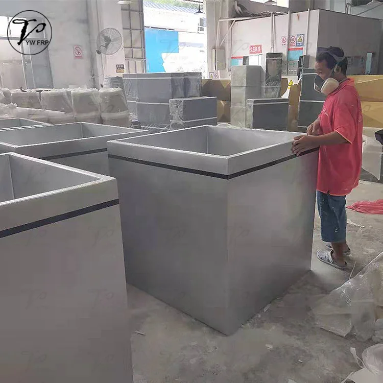 Outdoor garden fiberglass large square sliver standing floor landscape flower planter pot