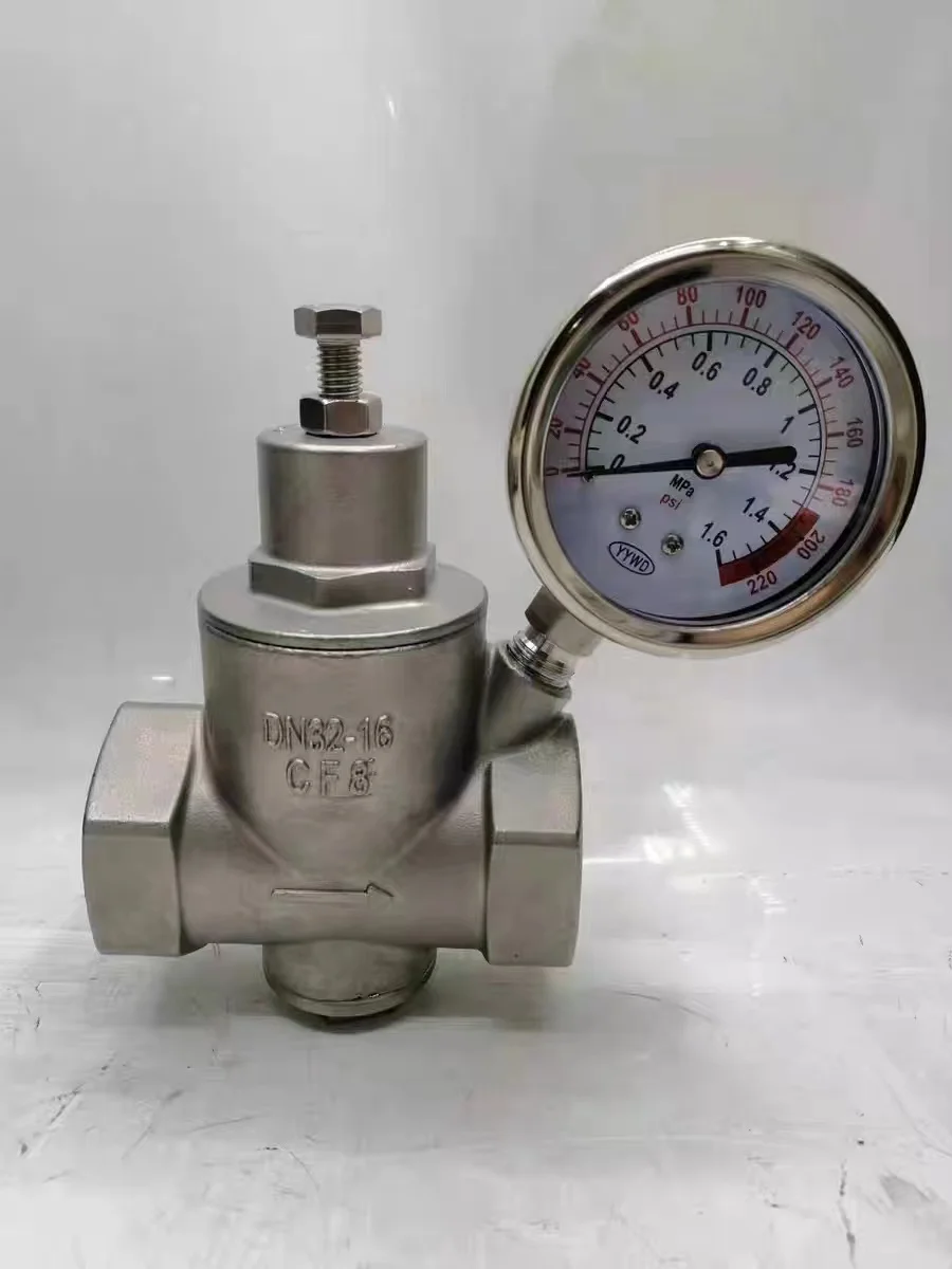 Регулятор давления водопроводной воды из нержавеющей стали 304, резьба высокой температуры с манометром, редукционный клапан