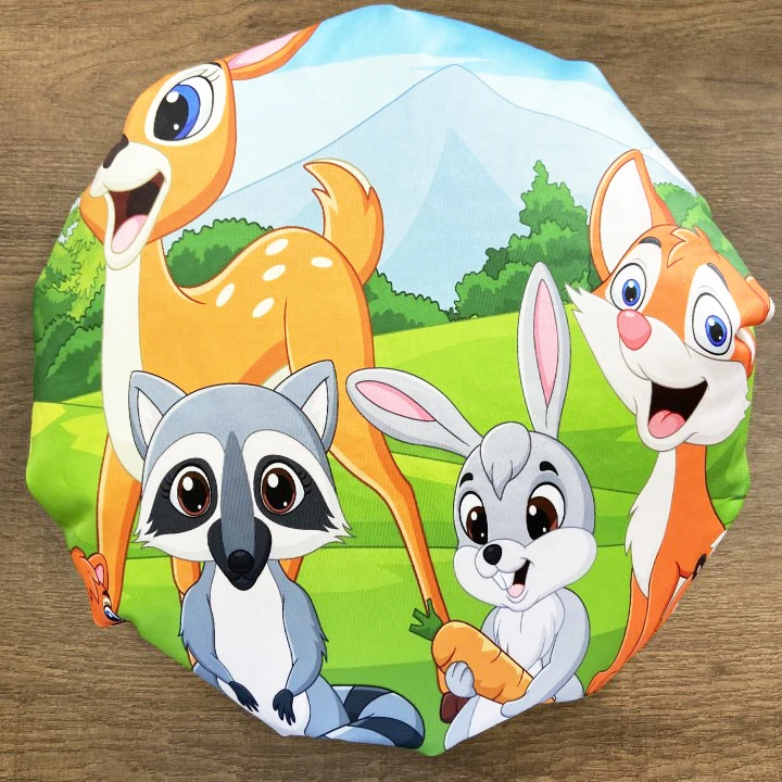 HX2107 Sample Free Double Layer Satin Silk Hair Bady Sleeping Cap Pink Inner Designer Anime Mouse Cartoon Characters Kids Bonnet