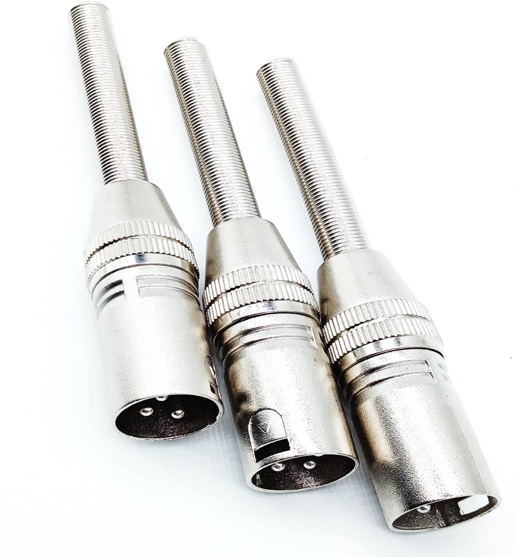 3 Pin Male XLR Connector with Long Spring Tail and Nickel Plated Contacts