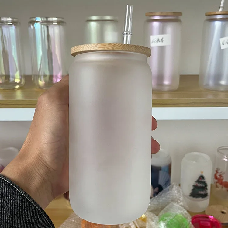 16oz clear Glass Straw Handle  Single Wall  Sublimation Mason Jar