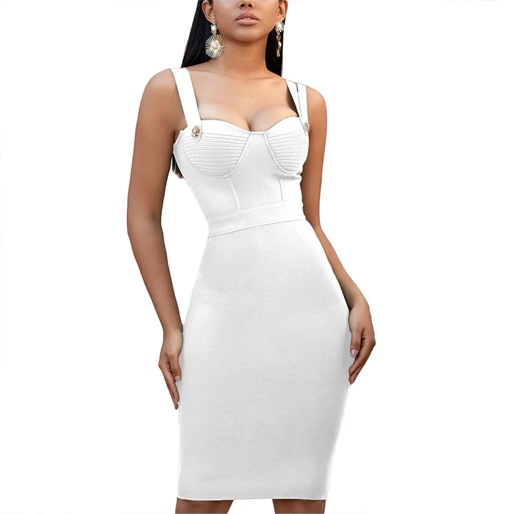 Women Bandage Dress Spaghetti Strap Fashion Backless Red Dress Square Collar Midi Party