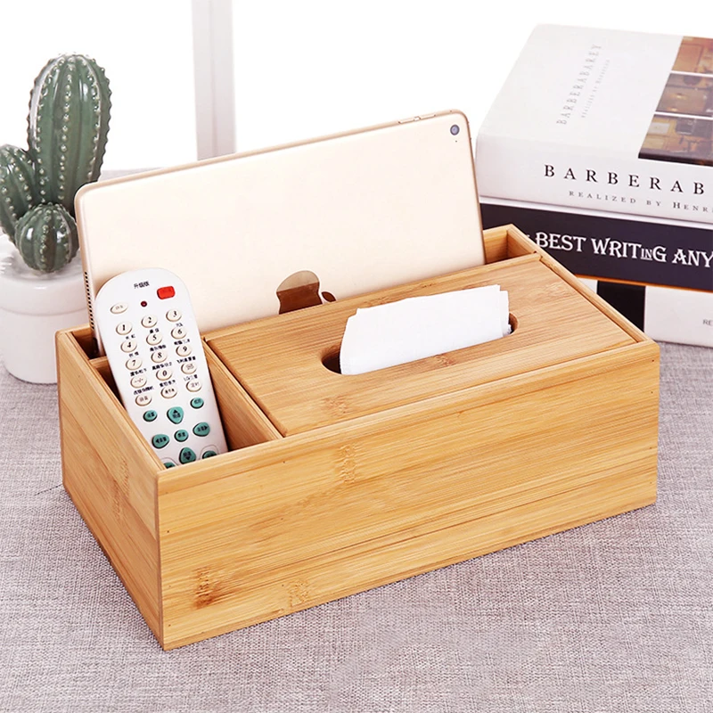 Multi-purpose Bamboo Wood Desktop Storage Box makeup pen mobile phone Bamboo Storage Tissue Box