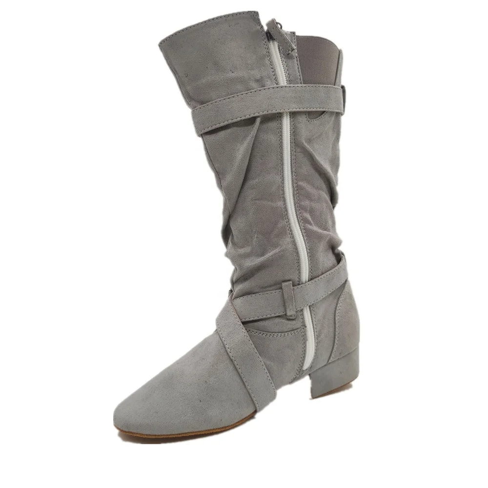Hot Selling Grey Red Black Yellow Low Heel  Suede Fabric Sole Women Dance Boots Salas Ballroom Lady Dance Shoes