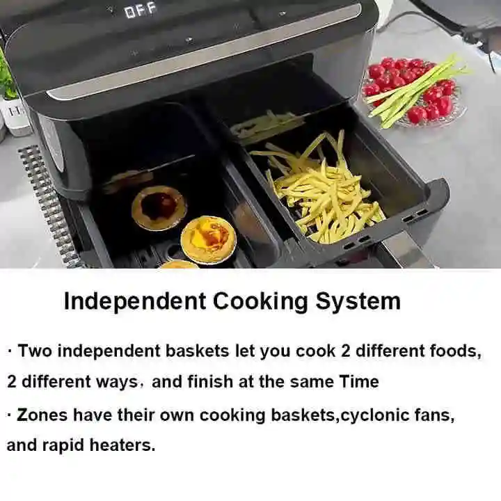 Household dual air fryer 9l touch screen double digital air fryer oven with visible window