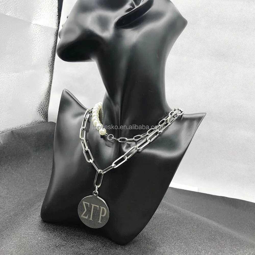 Stylish Retro Luxury Necklace Custom Handmade Two Rows Chokers Greek Sorority Organization Greece Letters Paperclip Necklaces