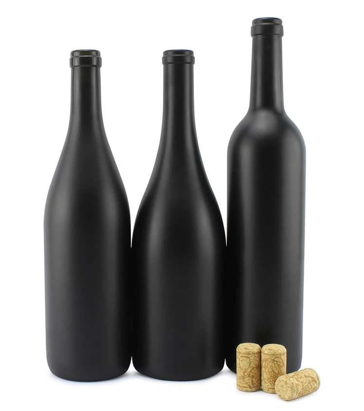 Various Sizes Black Matte Coated Glass Fruit Wine Bottles With Cork 750ml Champagne Bordeaux Liquor Manufacturer