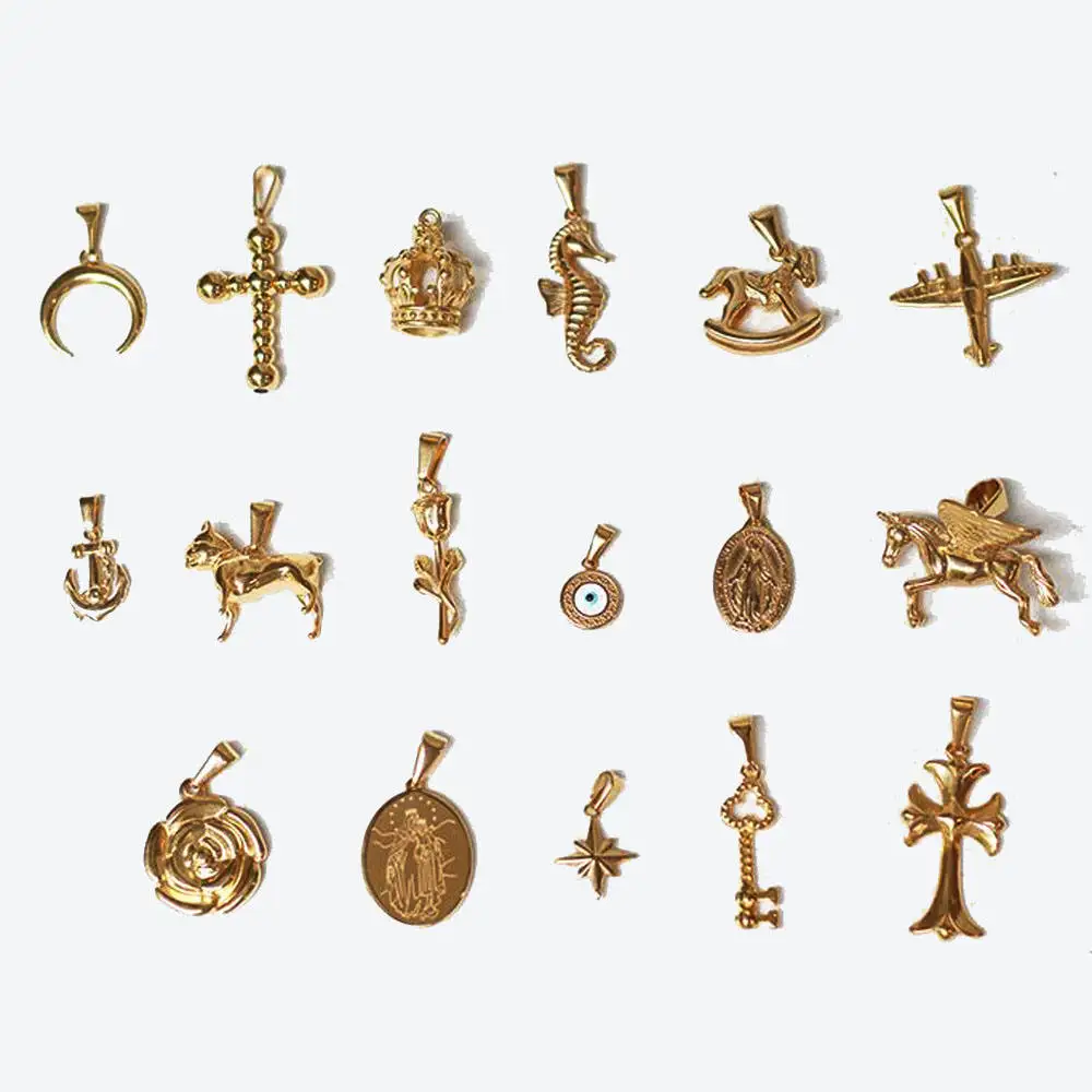 Stainless Steel  Seahorse Airplane Unicorn Cross Rose Pendant For Jewelry Making  Waterproof 18k Necklace Moon Star Charm