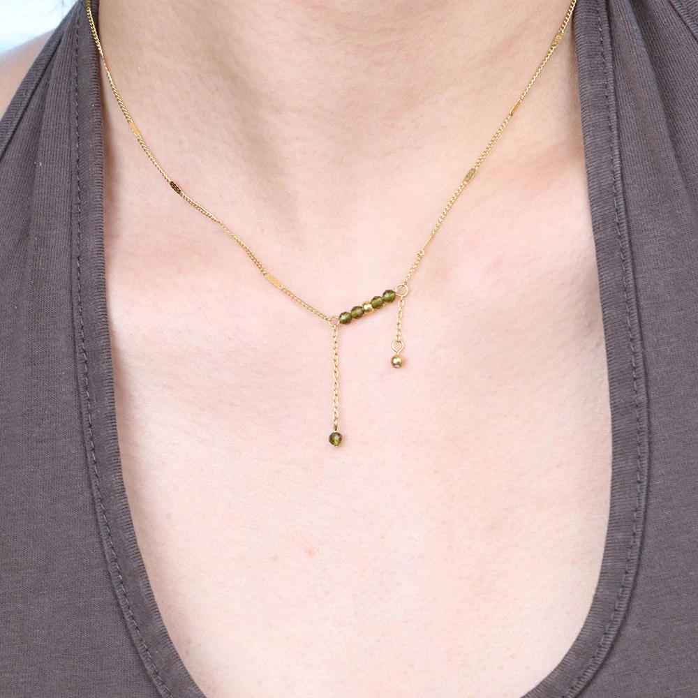 Chris April in stock 316L stainless steel PVD gold plating waterproof olive zirconium crystal gold beads necklace